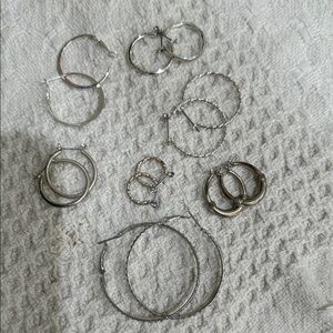 7 Elegant Silver Hoop Earrings Set